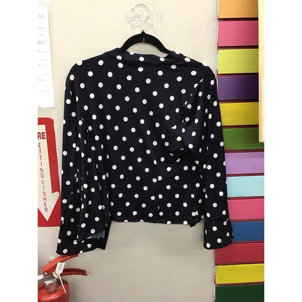 Susan graver liquid knit flounce sleeve shrug medium navy dot new qvc - Picture 3 of 4